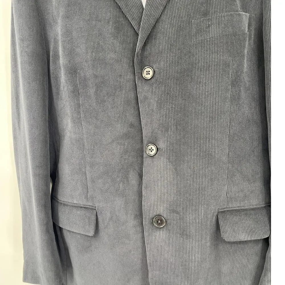 Vtg Y2K Concrete Corduroy Mens Blazer 42 Preppy Ivy Navy 3 Button Old Money
